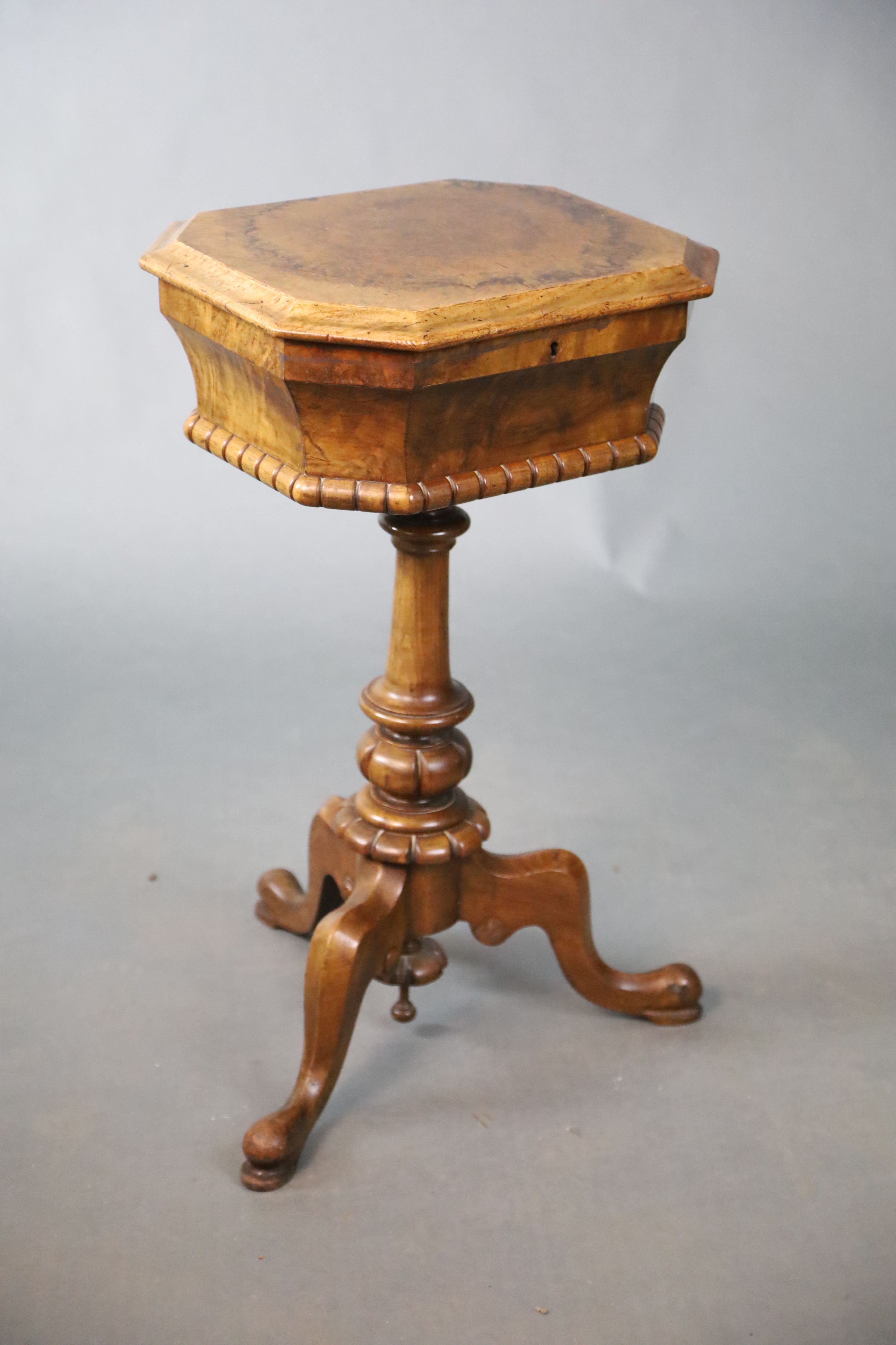 A Victorian walnut teapoy, W.43cm D.43cm H.73.5cm